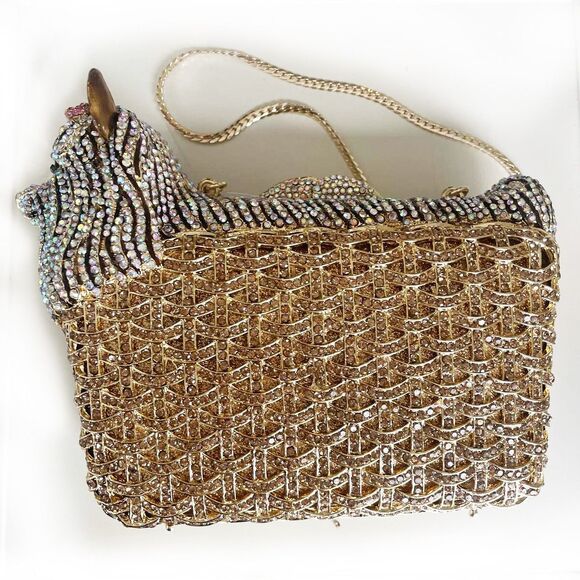 White Chocolate Puppy Evening Bag Luxury Diamond Crystal Clutch Bling Purse